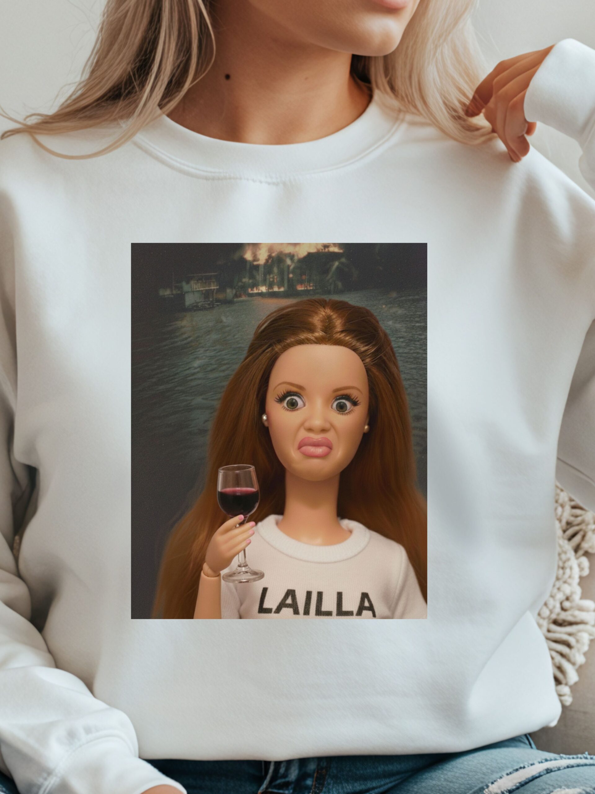 Lalka brunetka z winem