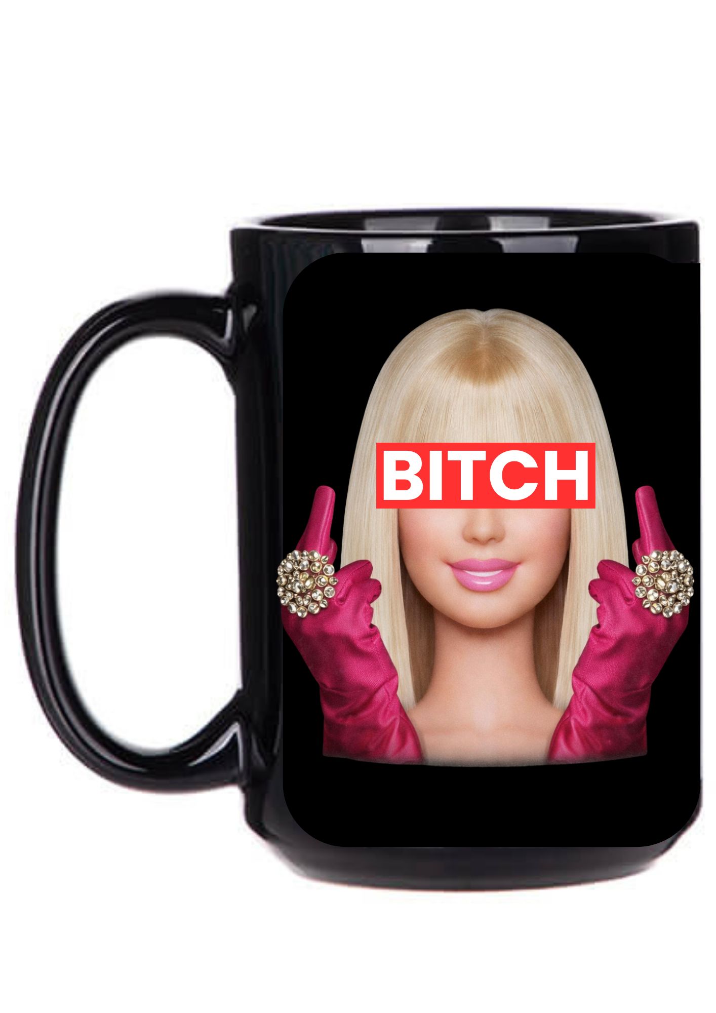 Czarny kubek lalka BITCH Lailla - Twój tekst/imię