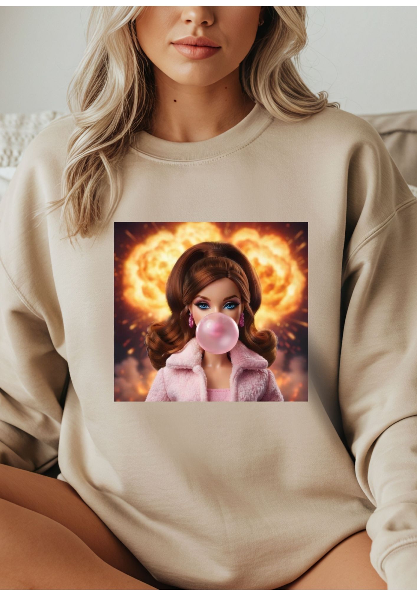 Lalka brunetka z gumą i ogniem