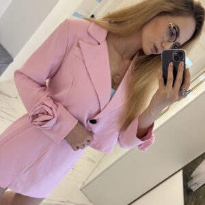 Komplet z różą - różowy