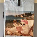 Od ręki - kot na plaży - koszulka baby blue -  rozmiar M