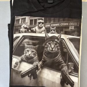 Od ręki - Koty szare - koszulka czarna-  rozmiar M