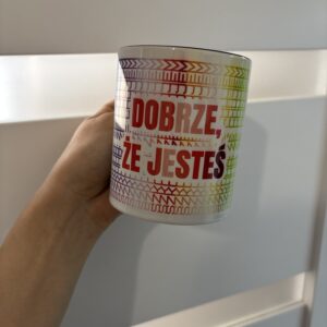 Od ręki - Dobrze, że jesteś... szkoda że chujem -multikolor - czarny uchwyt 330 ml