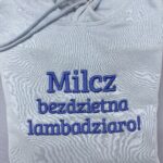 Od ręki - haft 3D milcz bezdzietna - bluza z kapturem sky blue -  rozmiar M