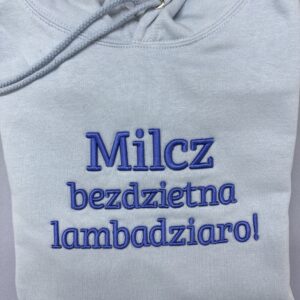 Od ręki - haft 3D milcz bezdzietna - bluza z kapturem sky blue -  rozmiar M