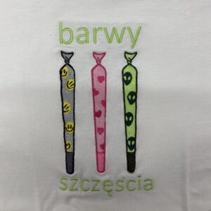Od ręki - haft - barwy szczęścia - koszulka biała - rozmiar M