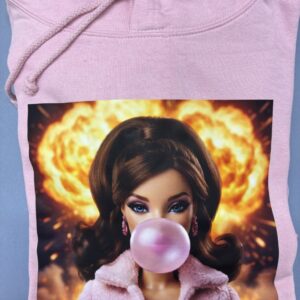 Od ręki - lalka z gumą i ogniem brunetka-  bluza z kapturem -  rozmiar XL - kolor baby pink