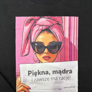 Od ręki - lalka z gazetą - Piękna, mądra...-  bluza bez kaptura -  rozmiar M - kolor czarny