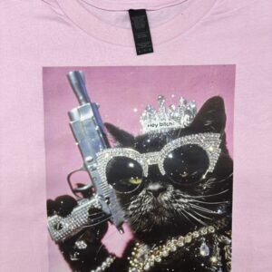 Od ręki - kot Hey Bitch! -  koszulka light pink -  rozmiar XL