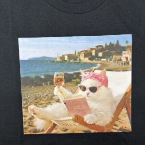 Od ręki - kot na plaży -  koszulka czarna -  rozmiar XL